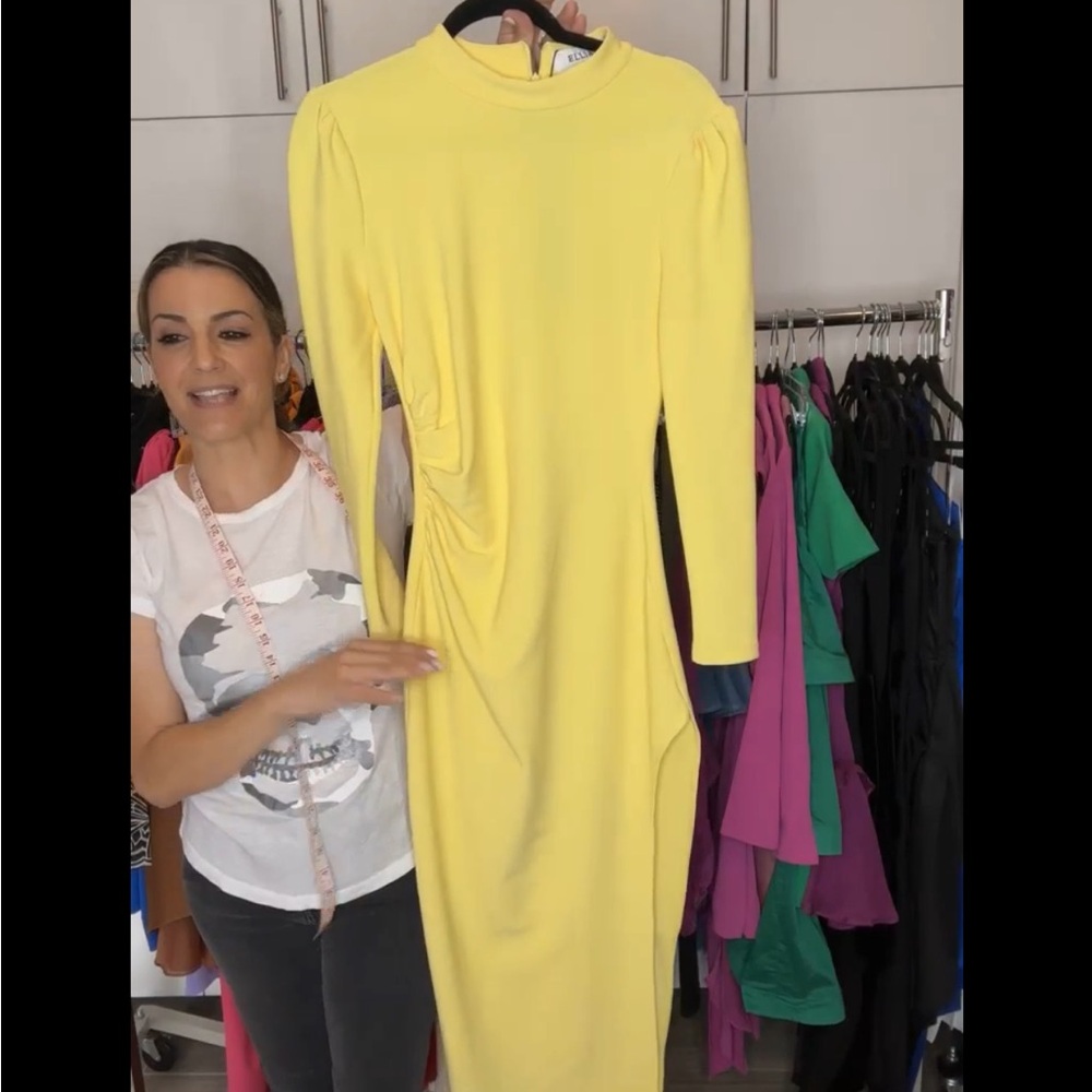 Yellow Long Sleeve Mock Neck Bodycon Cocktail Dress